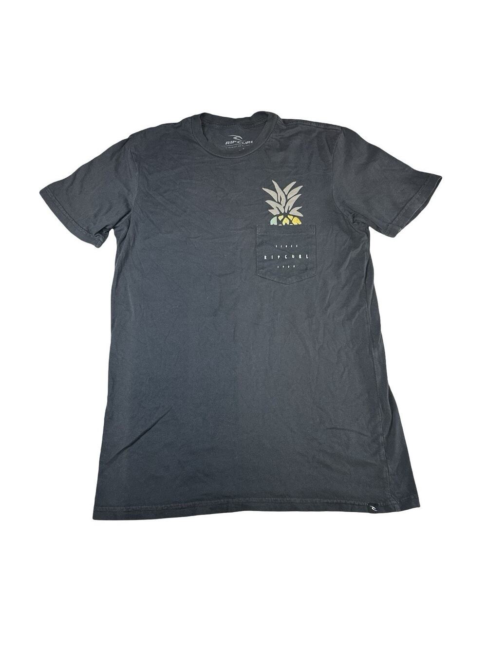Rip Curl Menβs Small Black Pineapple Pocket Graphic T-Shirt Surf Tee